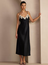 [Black] SilkSilky-CA Spaghetti Strap V Neck Dress 005
