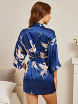 [Dark Blue] SilkSilky-CA 3/4 Sleeve Women's Robe 004