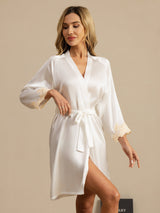 [White] SilkSilky-CA 3/4 Sleeve Women's Robe 004