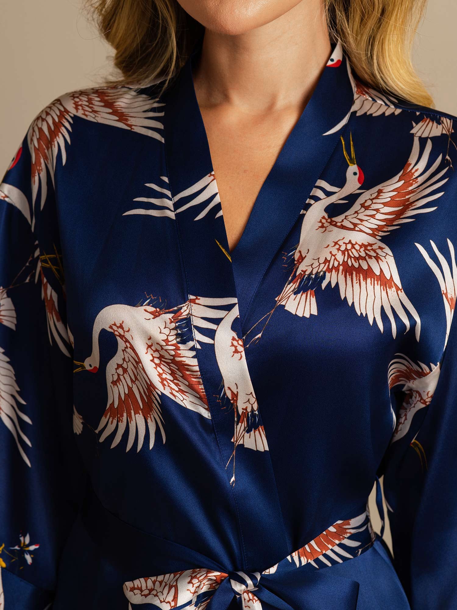 [DarkBlue] SilkSilky-CA 19Momme Pure Silk Wrap Women's Robe 004