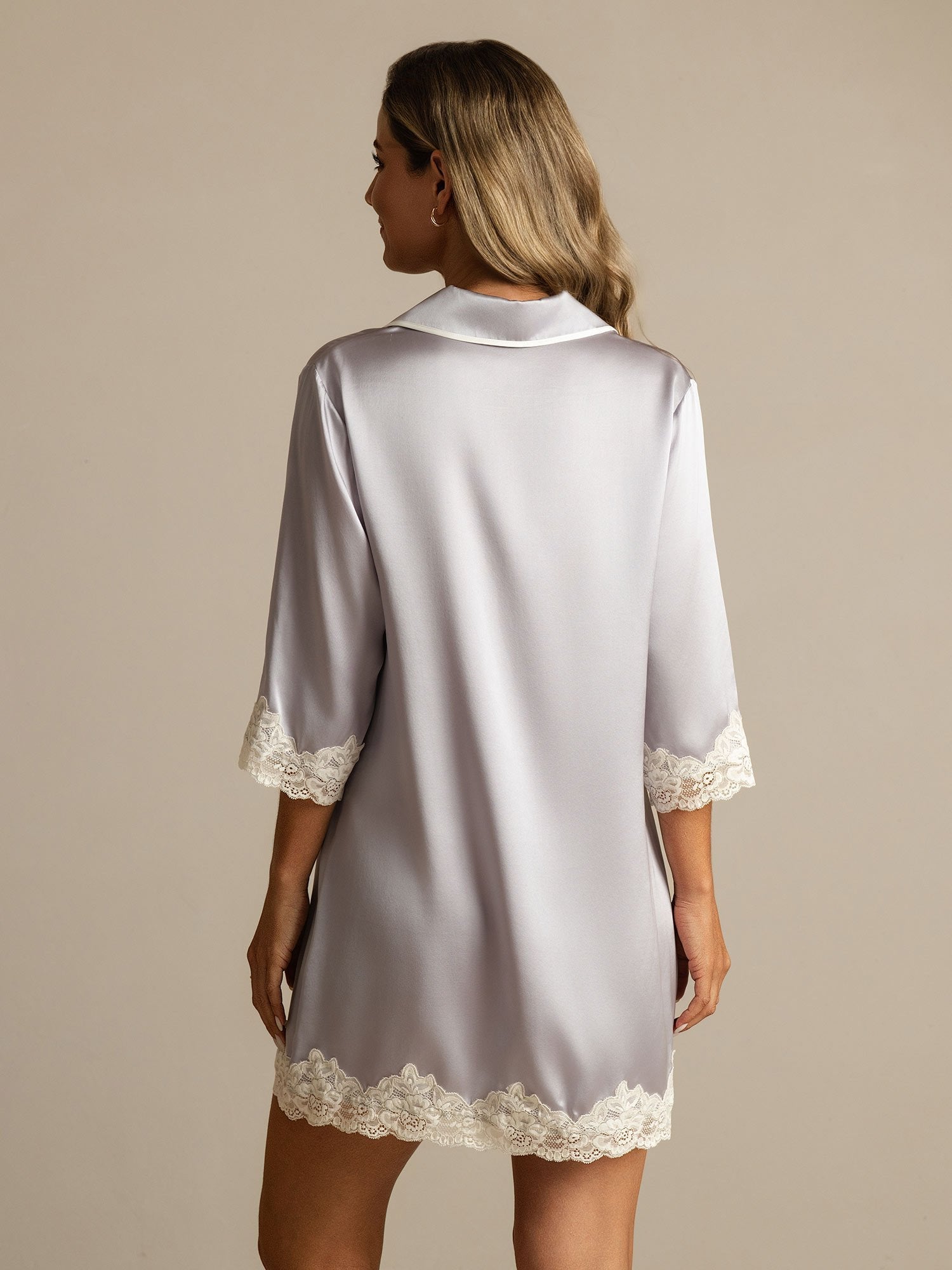 [Lavender] SilkSilky-CA Pure Silk Lapel Collar Nightshirt 002