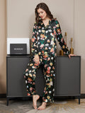 SilkSilky CA Pure Silk Long Sleeve Lapel Women's Pajamas Black 003