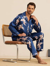 [Dark Blue] SilkSilky-CA Long Sleeve Lapel Collar Men's Pajamas 001
