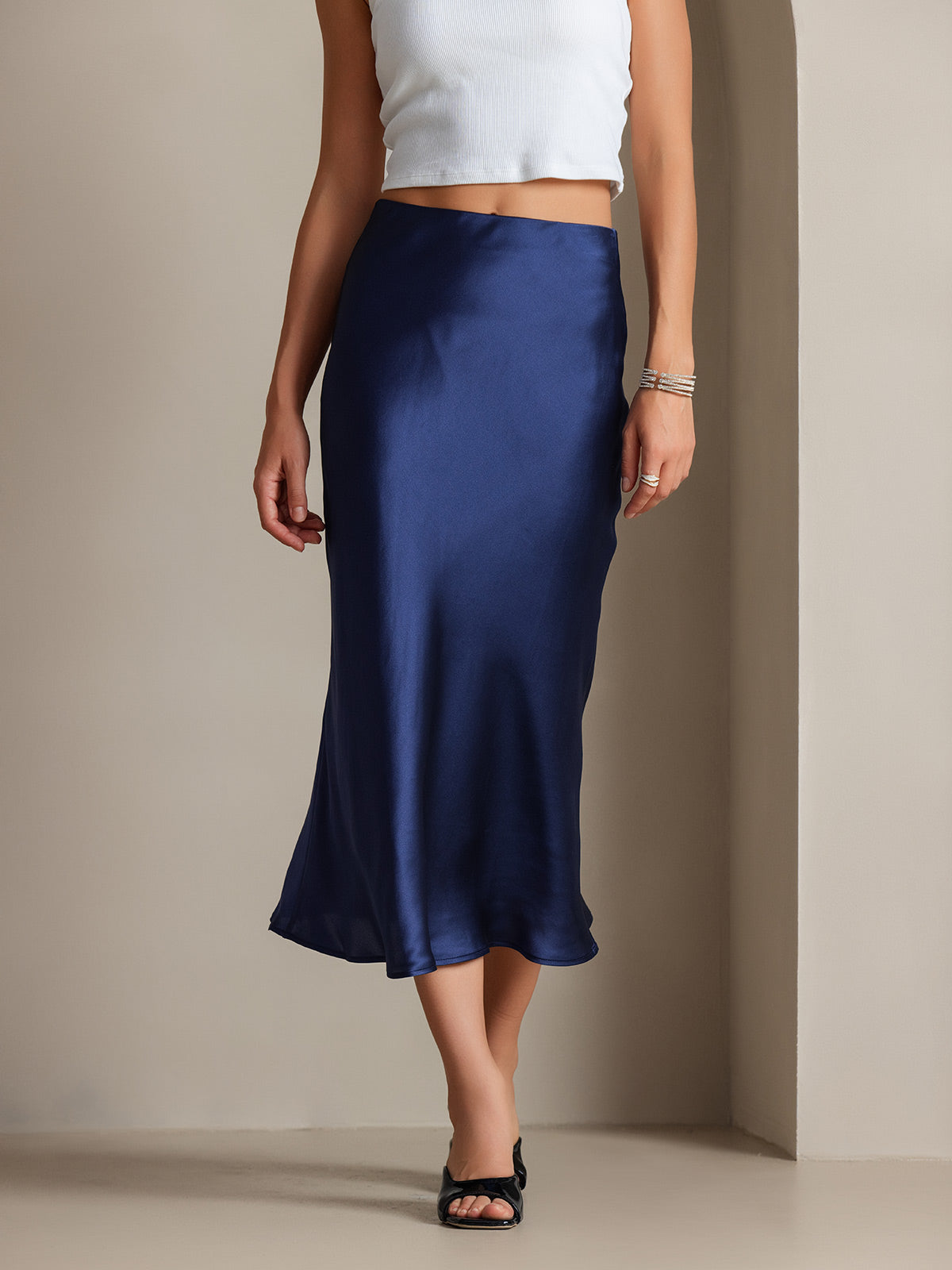 [Dark Blue] SilkSilky-CA 19Momme Pure Silk Skirt 003,