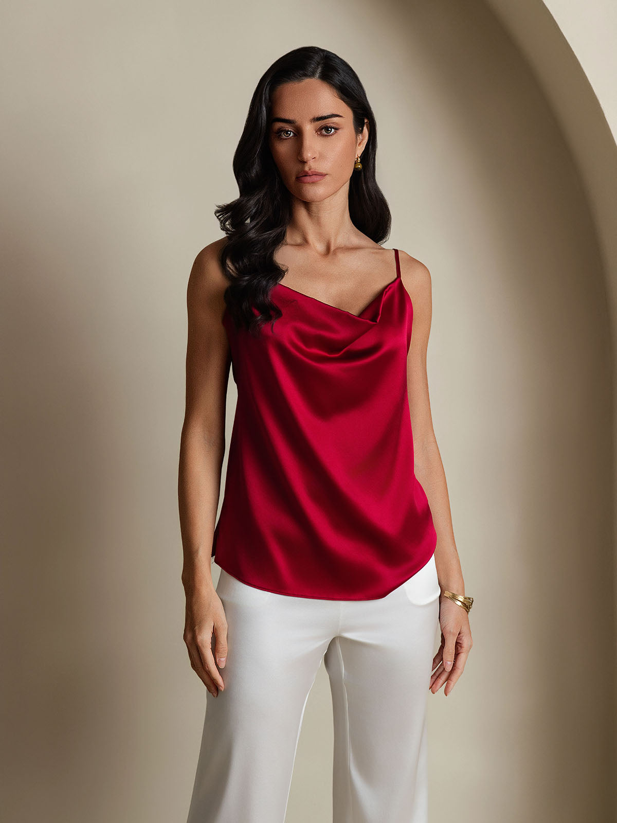 SilkSilky-CA 19Momme Silk Cowl Neck Camisole Wine 006