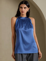 [Real Teal] SilkSilky-CA Sleeveless Halter Women's T-Shirt 001