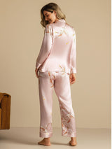[Pink] SilkSilky-CA Long Sleeve Lapel Collar Women's Pajamas 002