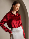 SilkSilky CA 19Momme Silk Long Sleeve Collar Women's Shirt Wine 001