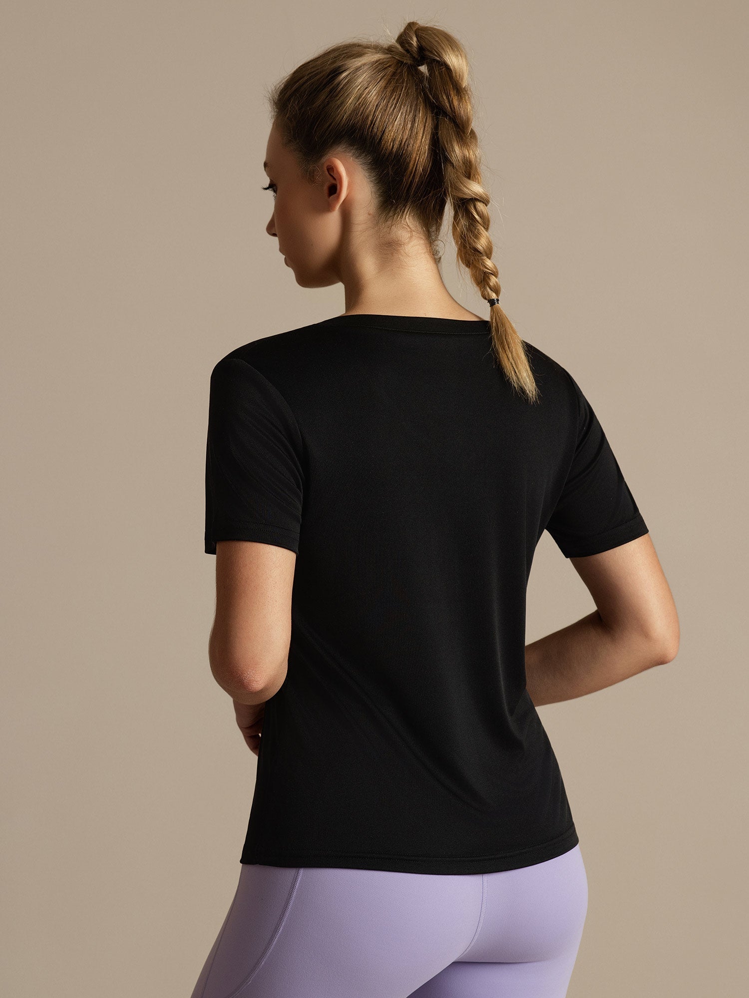 [Black] SilkSilky-CA 100% High-Twist Silk Jersey Short Sleeve V Neck Women's T-Shirt 002