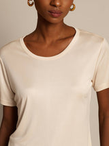 [Beige] SilkSilky-CA 100% Silk Jersey Short Sleeve Round Neck Women's T-Shirt 003