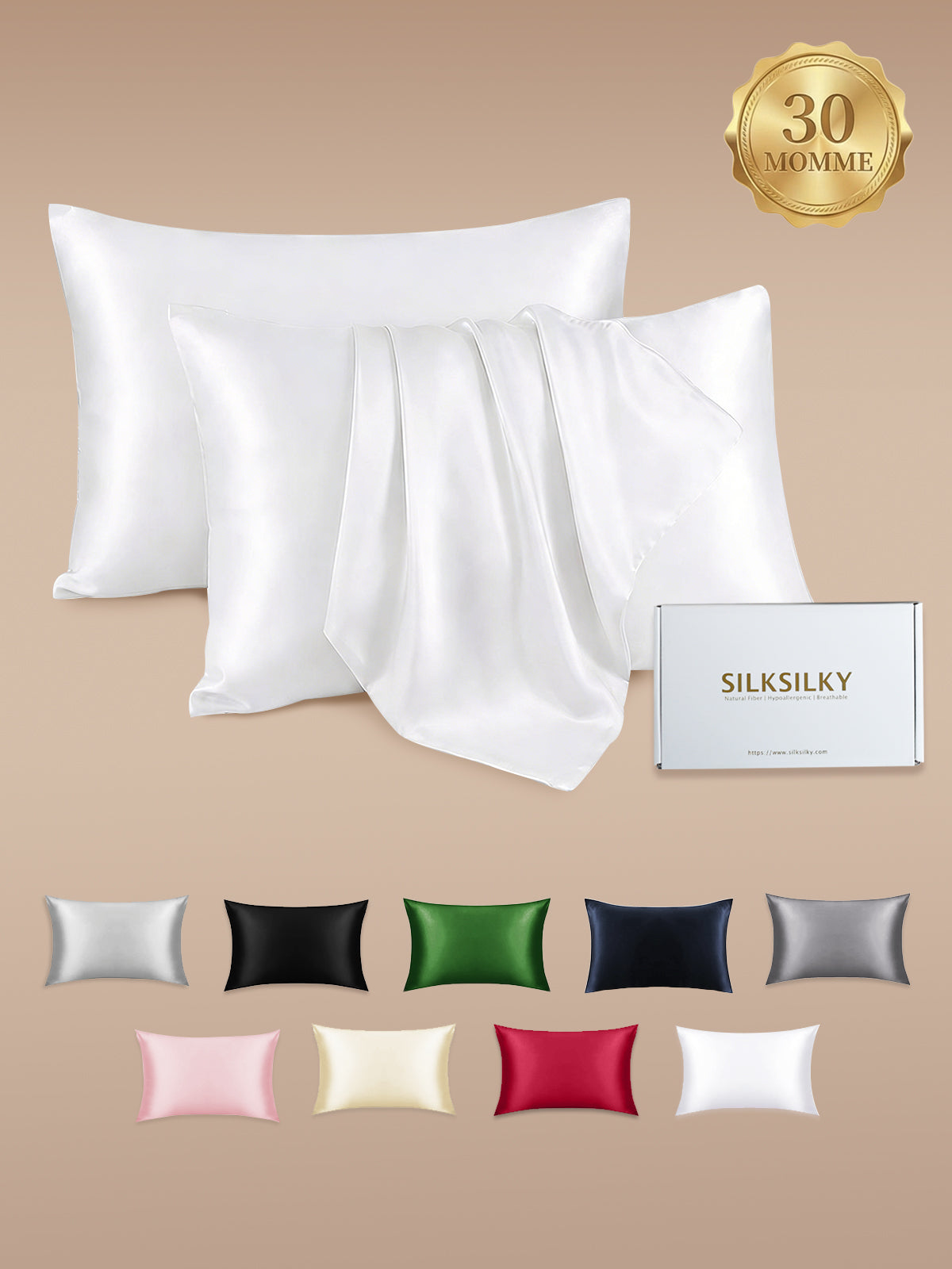[White] SilkSilky-CA 30Momme Pillowcase 001