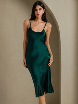 [Dark Green] SilkSilky-CA Spaghetti Strap V Neck Nightgown 003