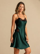 [Emerald Green] SilkSilky-CA Spaghetti Strap V Neck Nightgown 007