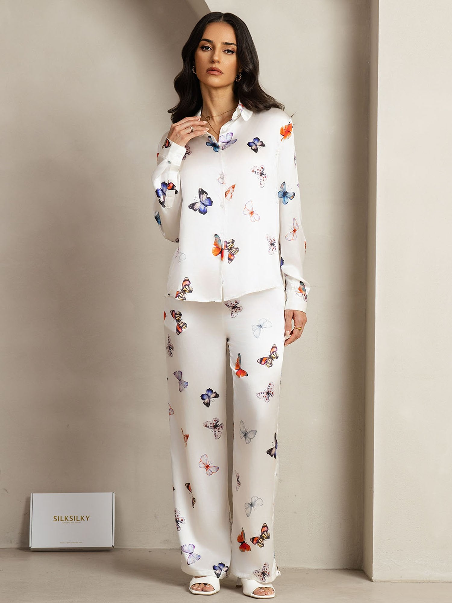 [WhiteButterfly] SilkSilky-CA 19Momme Silk Lapel Collar Women''s Outfit Sets 001