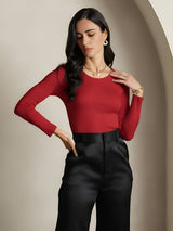[Wine] SilkSilky-CA Silk Jersey Long Sleeve Round Neck Women's T-Shirt 004