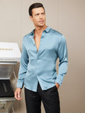 SilkSilky CA Silk Long Sleeve Collar Men's Shirt SteelBlue 003