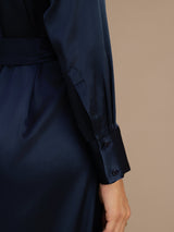 [Dark Blue] SilkSilky-CA Long Sleeve Lapel Collar Dress 004