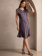 [Purple Gray] SilkSilky-CA Cap Sleeve V Neck Nightgown 005