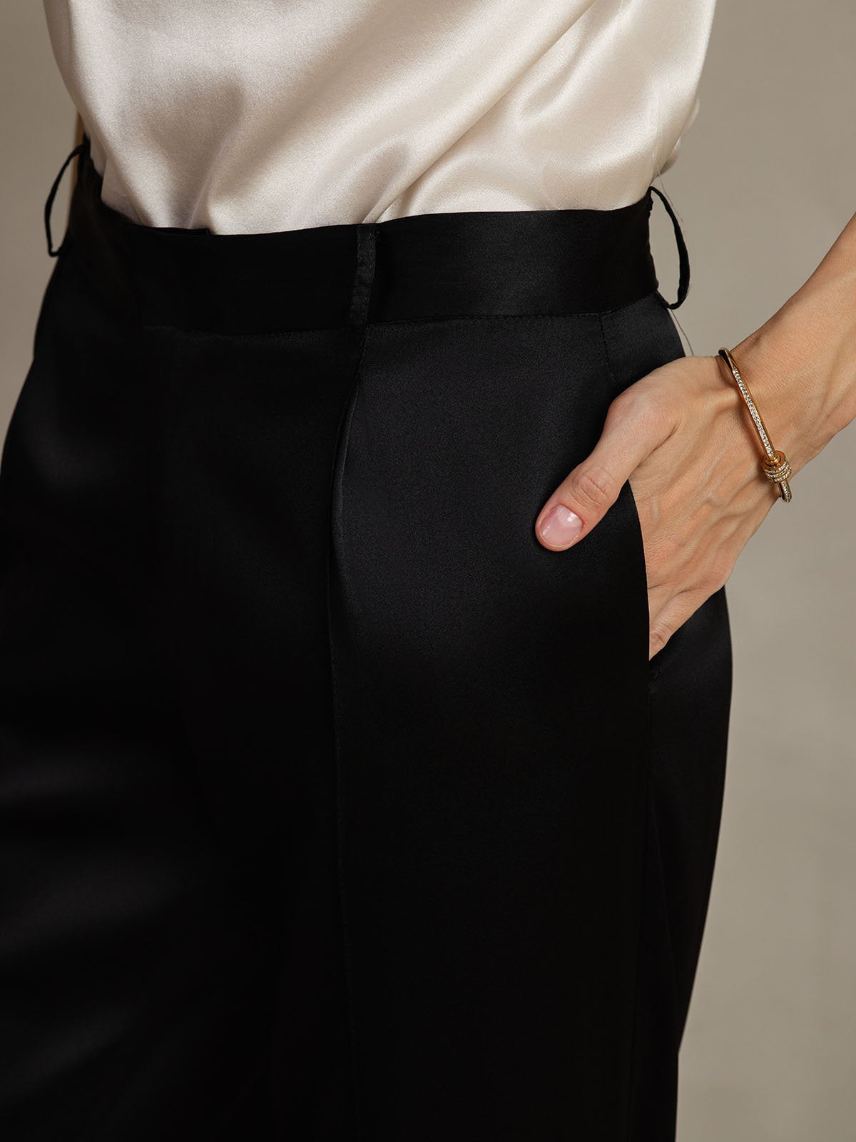 [Black] SilkSilky-CA 19Momme Silk Womens Pants 004