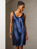 SilkSilky CA Pure Silk Sleeveless Round Neck Dress DarkBlue 005