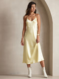 SilkSilky-CA Pure Silk Sleeveless Round Neck Nightgown LightYellow 001