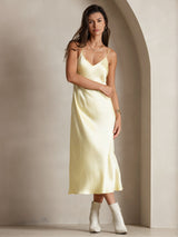 [Light Yellow] SilkSilky-CA Spaghetti Strap V Neck Nightgown 004