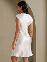[White] SilkSilky-CA Cap Sleeve V Neck Dress 002