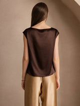 [Bitter Chocolate] SilkSilky-CA Cap Sleeve Cowl Neck Women's T-Shirt 002