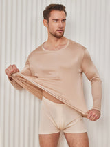 [Beige] SilkSilky-CA Long Sleeve Round Neck Men's T-Shirt 002