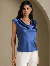 [Real Teal] SilkSilky-CA Cap Sleeve Cowl Neck Women's T-Shirt 005