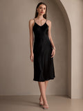 SilkSilky-CA Pure Silk Deep V Neck Dress Black 007