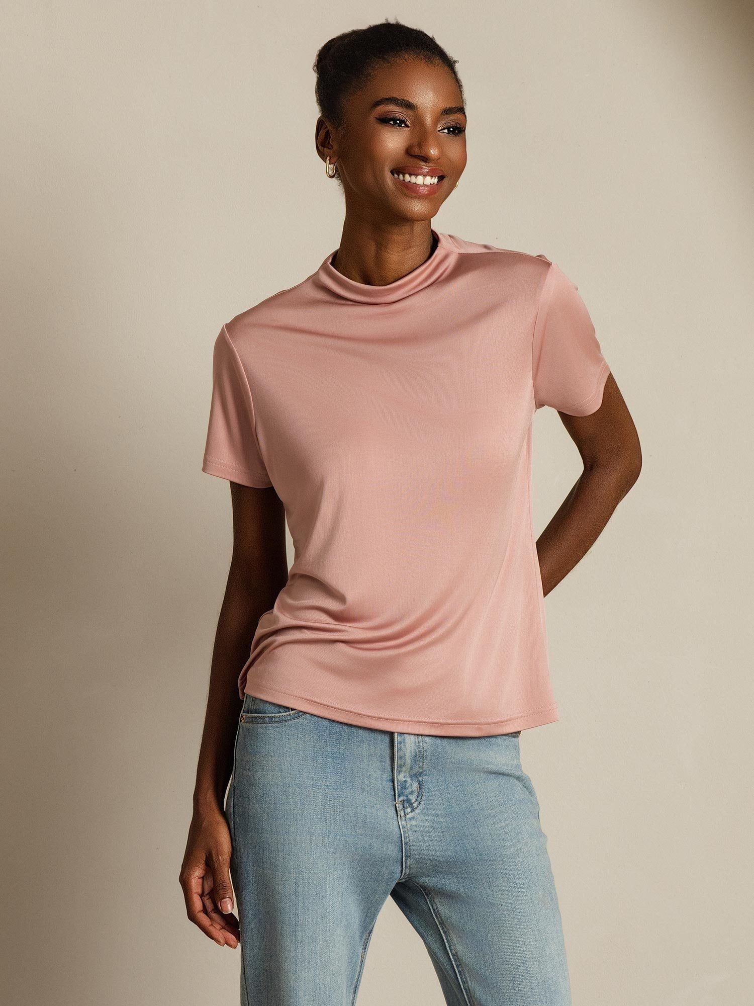 [Pink] SilkSilky-CA Pure Silk Collar Women's T-Shirt 006