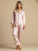 [Pink] SilkSilky-CA Long Sleeve Lapel Collar Women's Pajamas 003