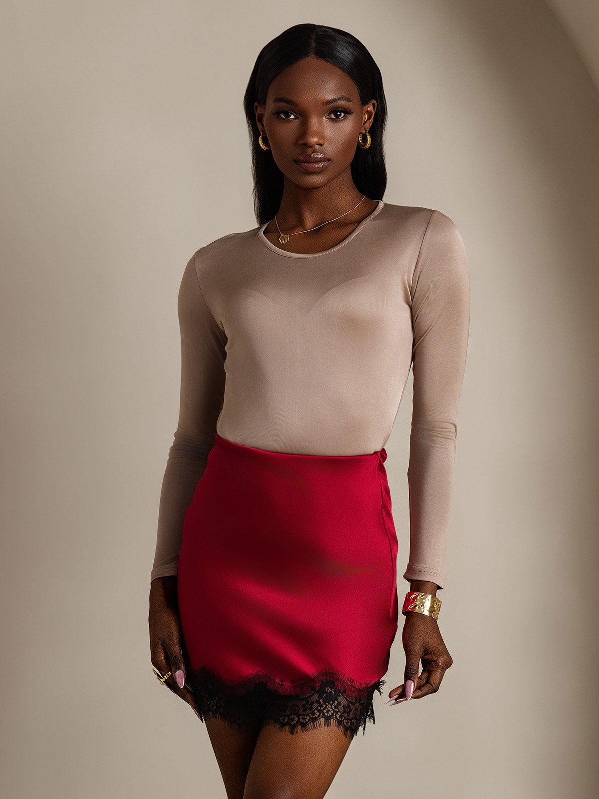 SilkSilky-CA 19Momme Silk Skirt Wine 003