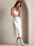 SilkSilky-CA Pure Silk Sleeveless Round Neck Dress White 006