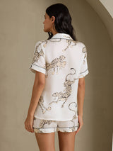 [White Cheetah] SilkSilky-CA Short Sleeve Notch Collar Women's Pajamas 002