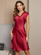 [Wine] SilkSilky-CA Cap Sleeve V Neck Nightgown 004