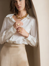 [White] SilkSilky-CA Long Sleeve Lapel Collar Women's Shirt 003