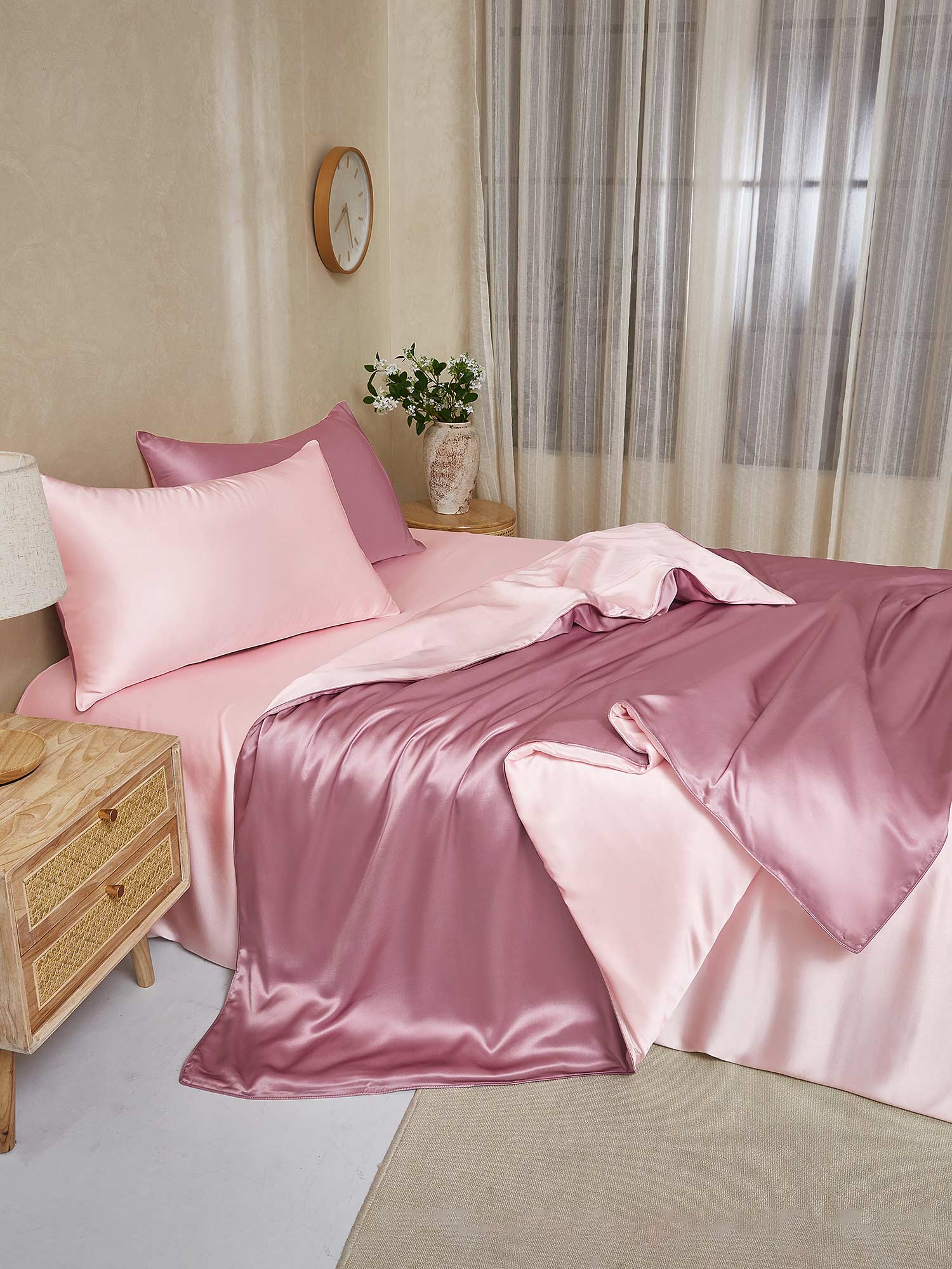 [PaleMauve+LightPink] SilkSilky-CA 19Momme Pure Silk Bedding Set 003,
