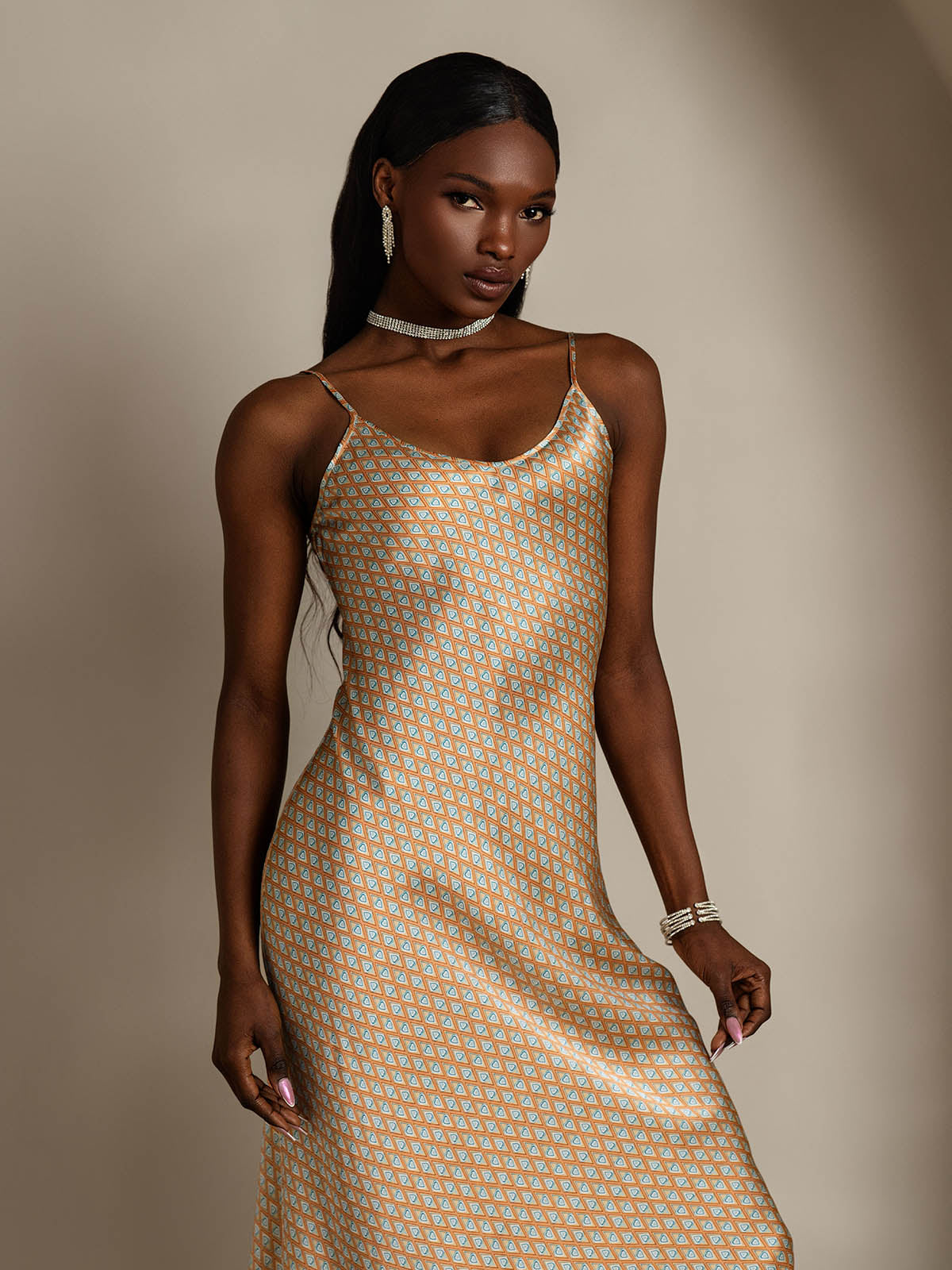 [Floral] SilkSilky-CA Pure Silk Round Neck Dress 006