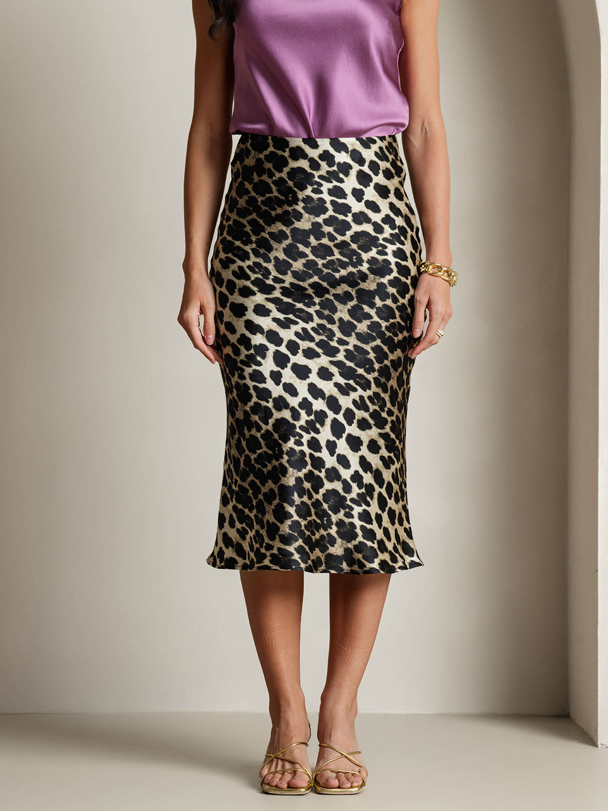 SilkSilky-CA 19Momme Pure Silk Skirt Leopard 003