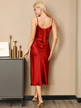 [Wine] SilkSilky-CA Spaghetti Strap V Neck Nightgown 002