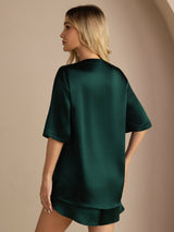 [Dark Green] SilkSilky-CA Short Sleeve Round Neck Women's Pajamas 002