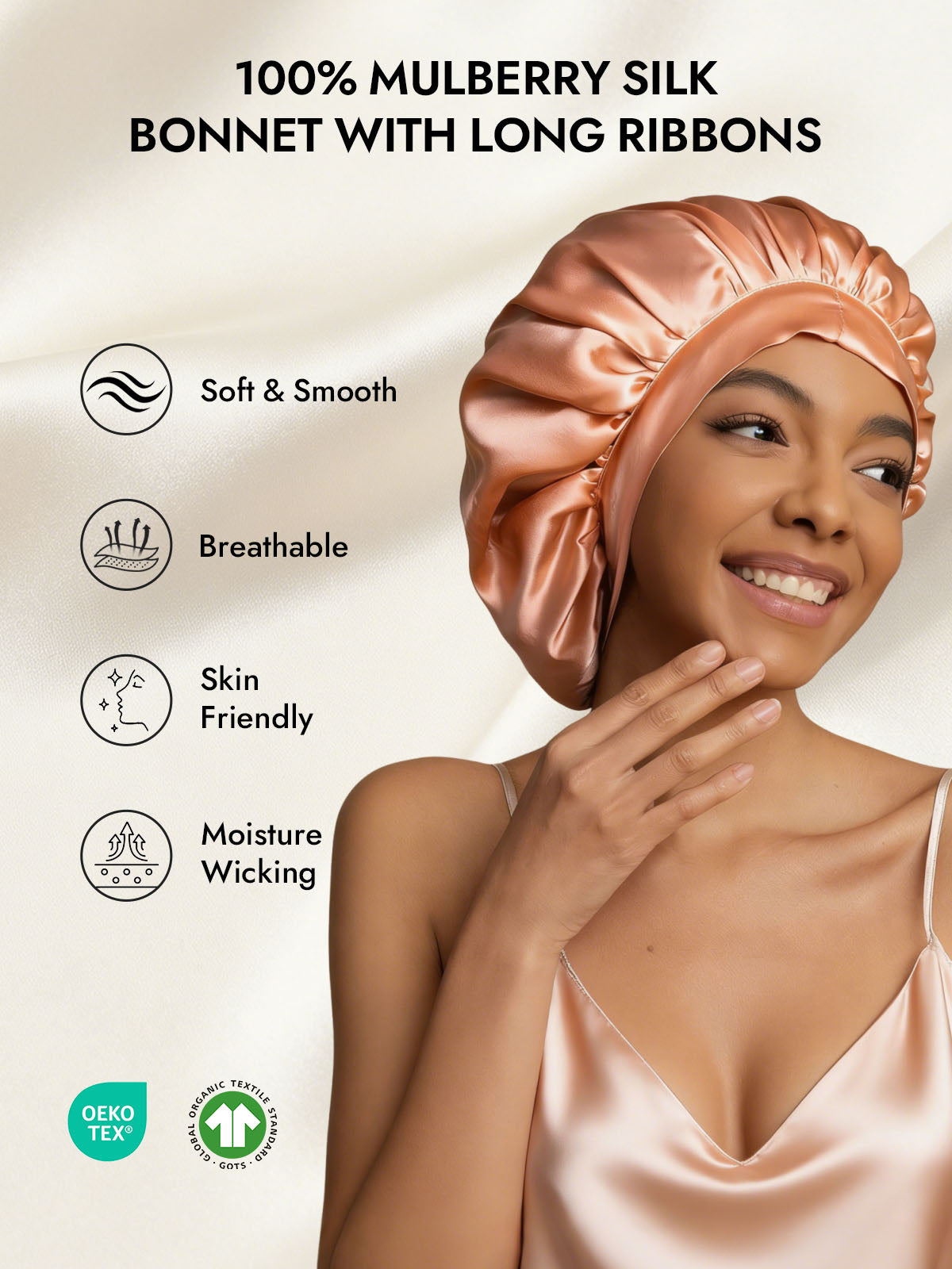 [Coral Pink] SilkSilky-CA Pure Silk Sleep Cap 002