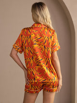 [Orange Dog] SilkSilky-CA Short Sleeve Lapel Collar Women's Pajamas 002