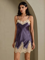 [Purple Gray] SilkSilky-CA Spaghetti Strap V Neck Nightgown 001