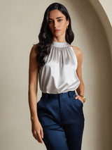 [Light Gray] SilkSilky-CA Sleeveless Halter Women's T-Shirt 004