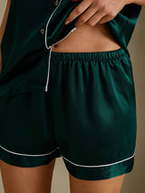 [Dark Green] SilkSilky-CA Short Sleeve Lapel Collar Women's Pajamas 005