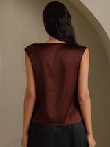 [Bitter Chocolate] SilkSilky-CA Cap Sleeve Cowl Neck Women's T-Shirt 002