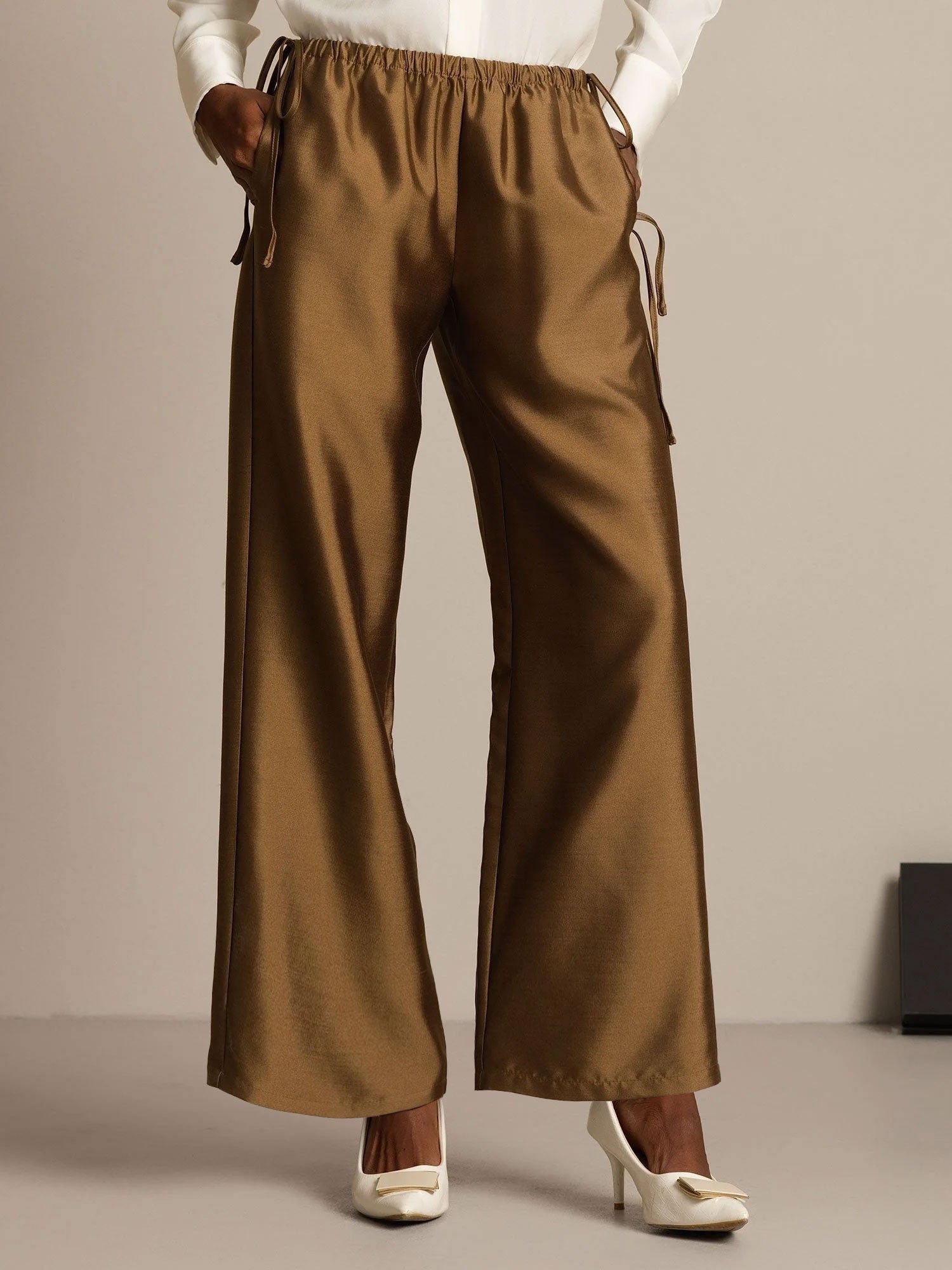 [Bronze] SilkSilky-CA 32Momme Silk-Wool Blend Womens Pants 001,